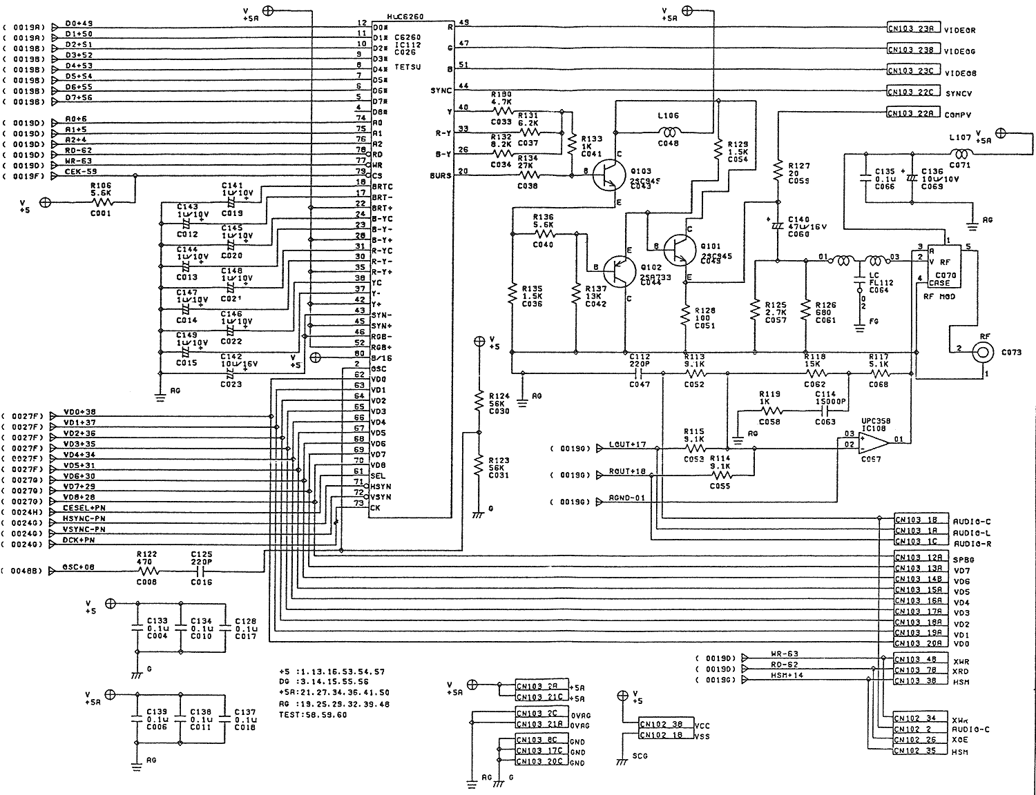 TurboGrafx-16 Schematic 3 - Hu6260 Circuit